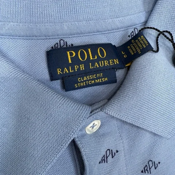 Polo Ralph Lauren Men's Classic Fit Stretch Monogram Polo‎ Shirt Blue LARGE NEW